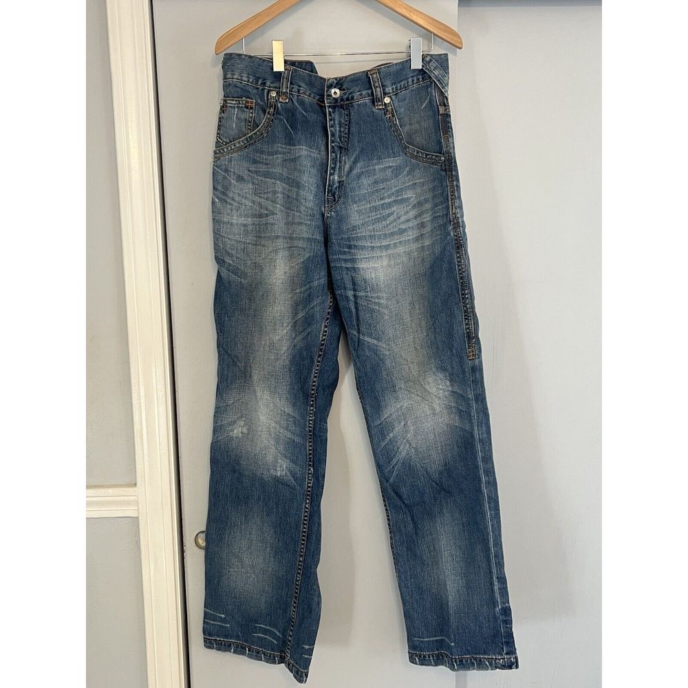 Vintage Y2K RocaWear Embroidered Urban Baggy Denim Blue Jeans Mens Waist Sz 36‎